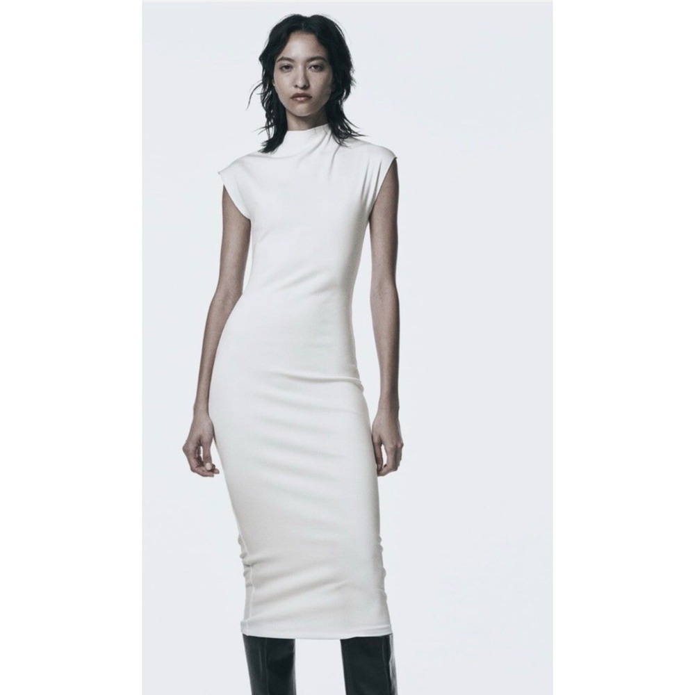 Zara Soft Stretch Sleeveless Turtleneck Dress Cream Size‎ M NWOT